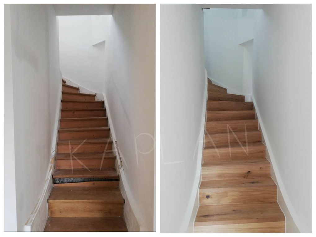 Treppe vor und nach der Sanierung